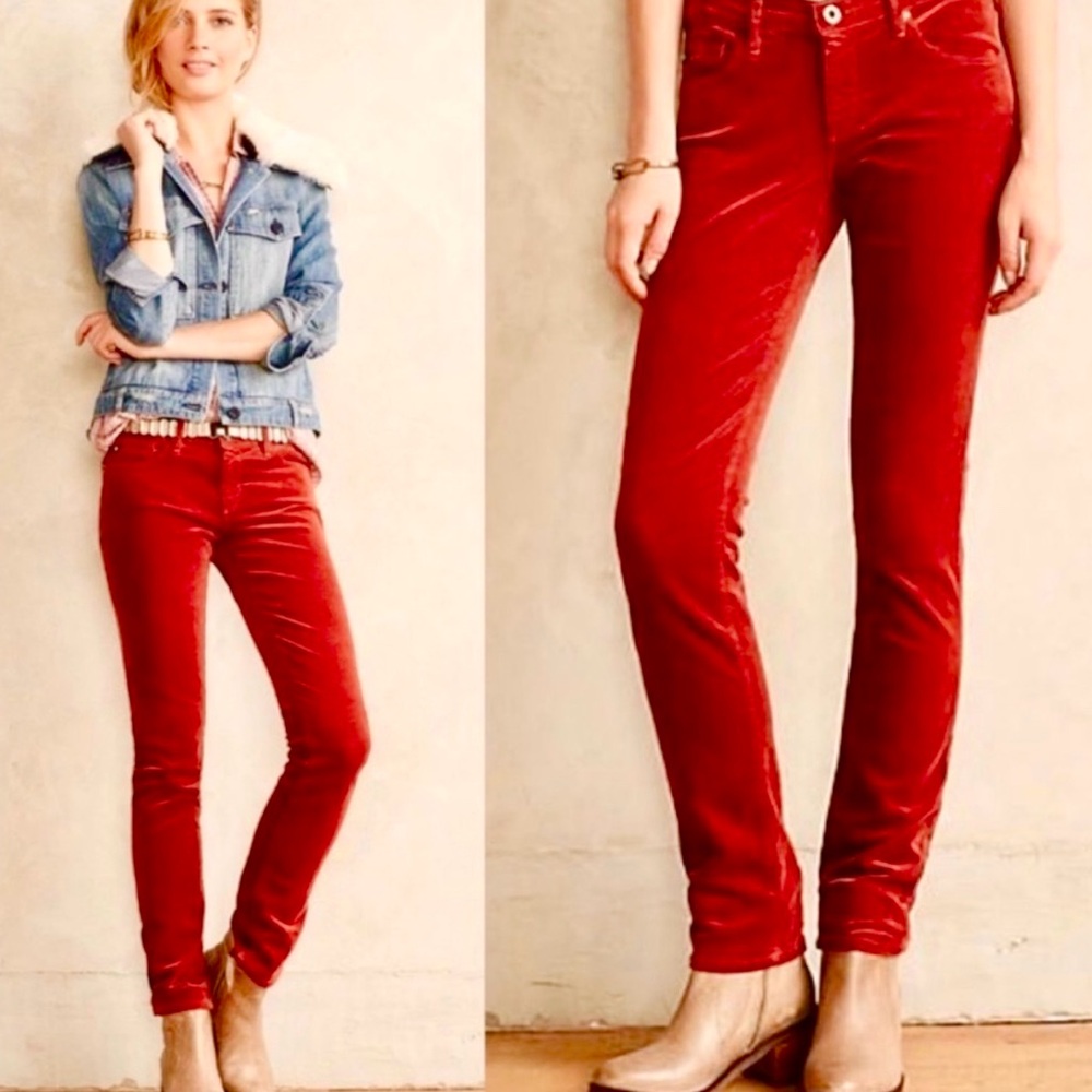 AG Stevie Ankle Slim Straight Leg, Red, Size 27R